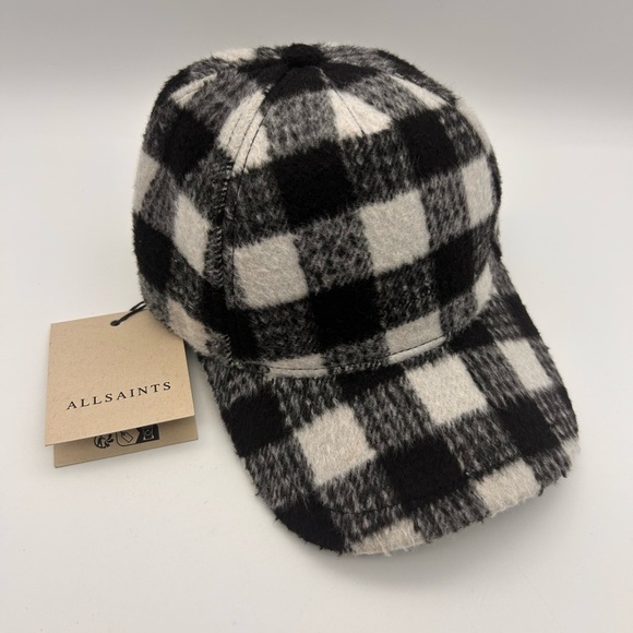Allsaints Black/White Tweed Check Plaid  Adjustable Baseball Cap Authentic NWT main image 7